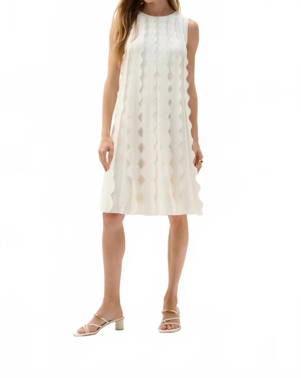 NEW JOSEPH RIBKOFF scalloped sweater knit a-line dress in vanilla